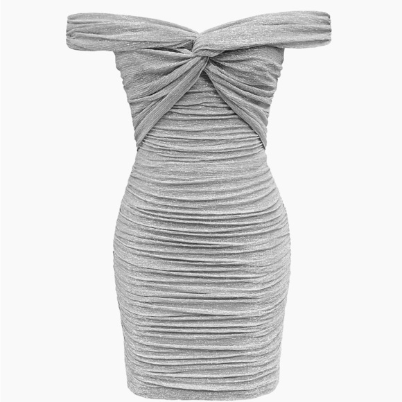 Dress the Population Dakota Metallic Knit Mini Dress Bodycon Dove Multi L NWT